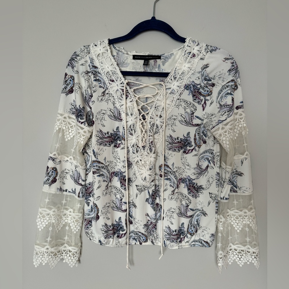 White House Black Market Top With Lace-up Front and Lace Detailing.